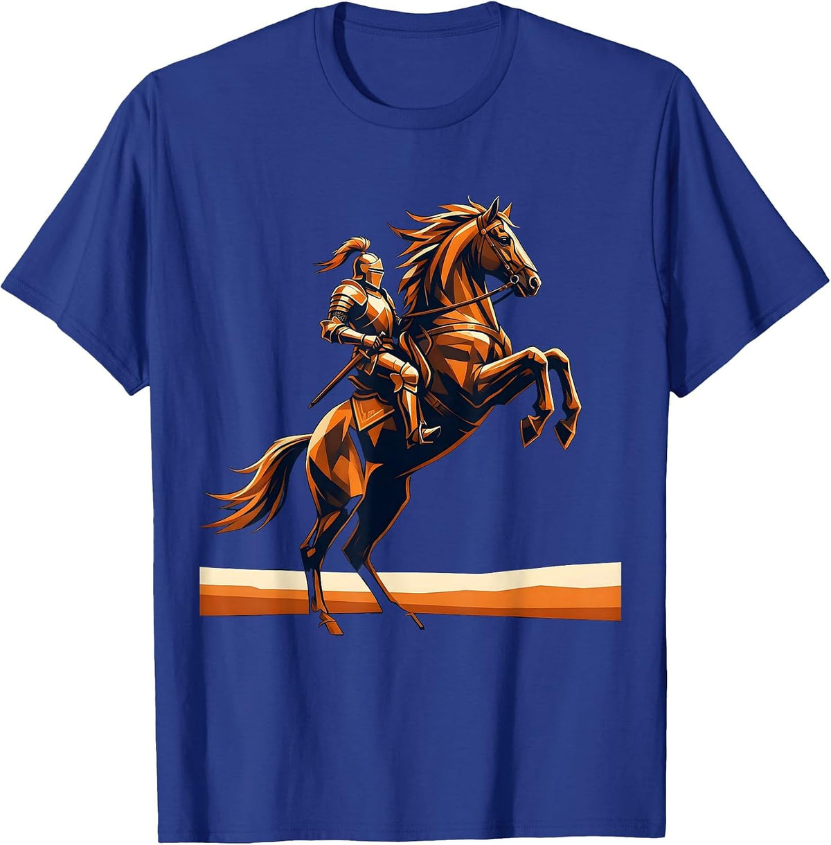 Knight in Armor on Rearing Horse Illustration T-Shirt - Royal Blue