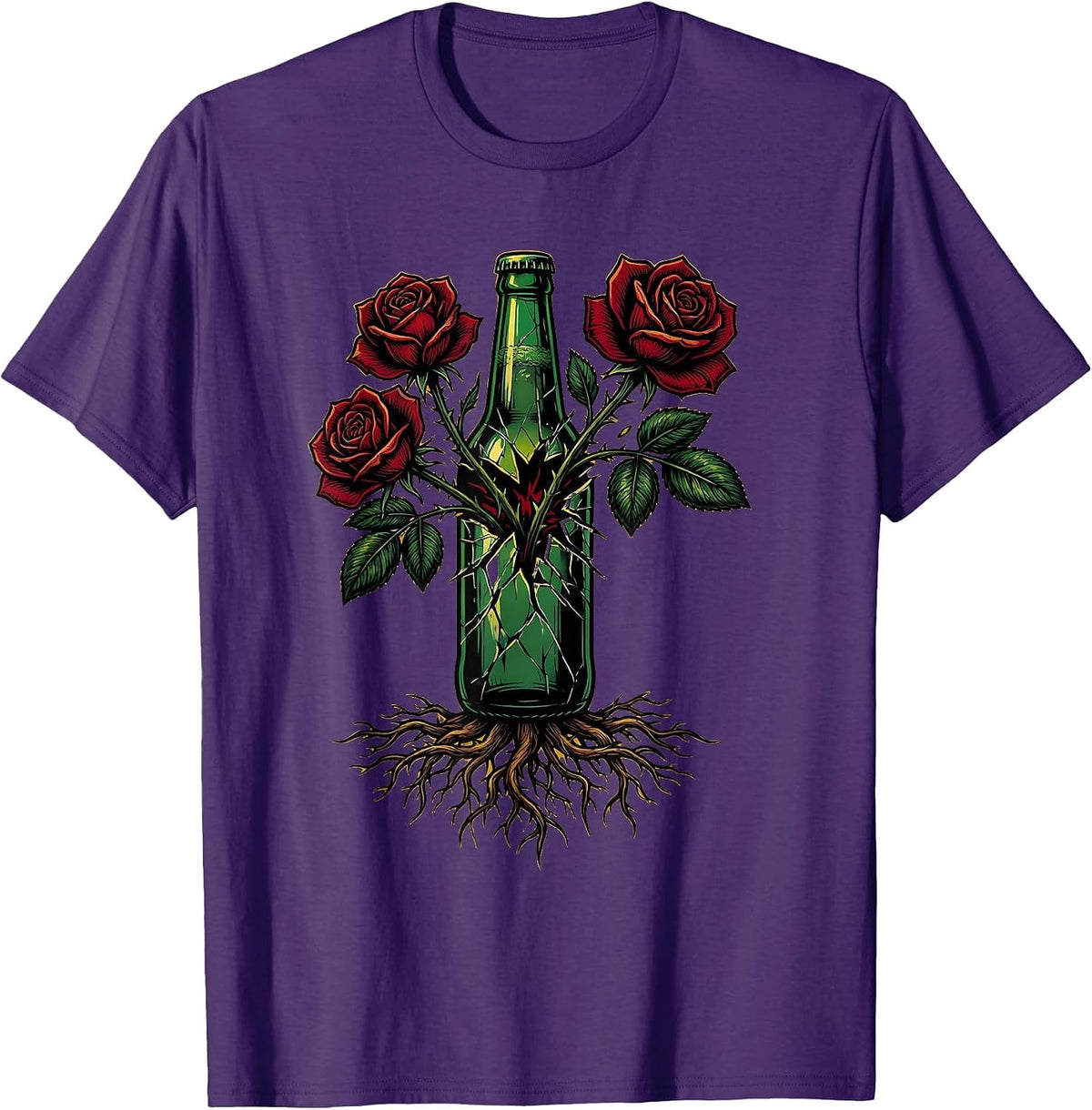 Broken Bottle Roses Punk Rock Graphic Tee T-Shirt - Purple