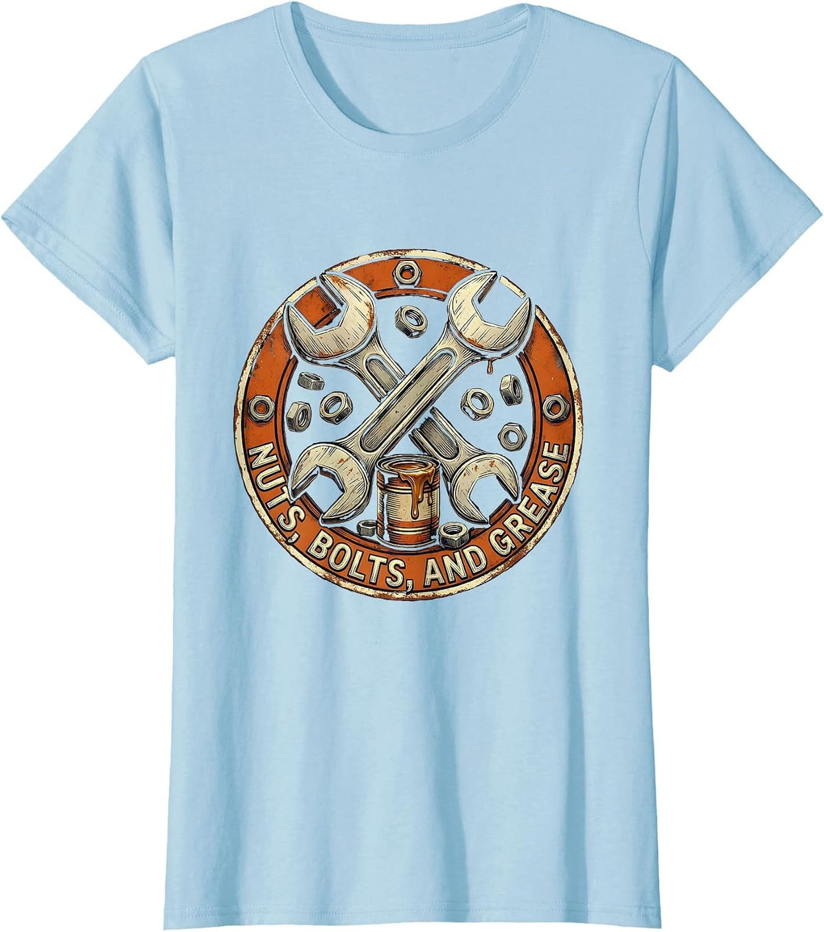 Women's Nuts Bolts and Grease Mechanic Design T-Shirt - Baby Blue