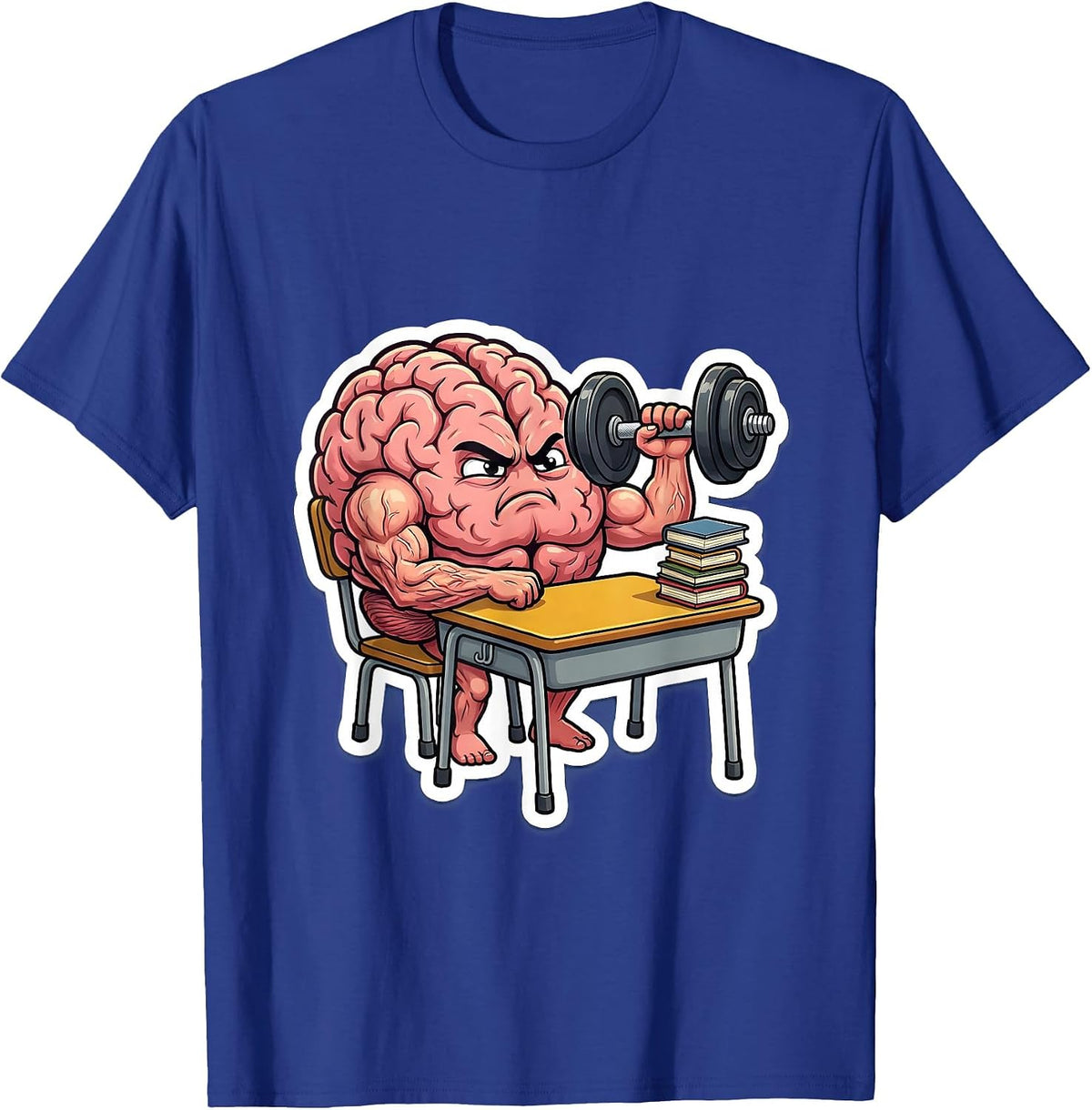Funny Teacher Brain Lifting Weights Gym Humor T-Shirt - Royal Blue