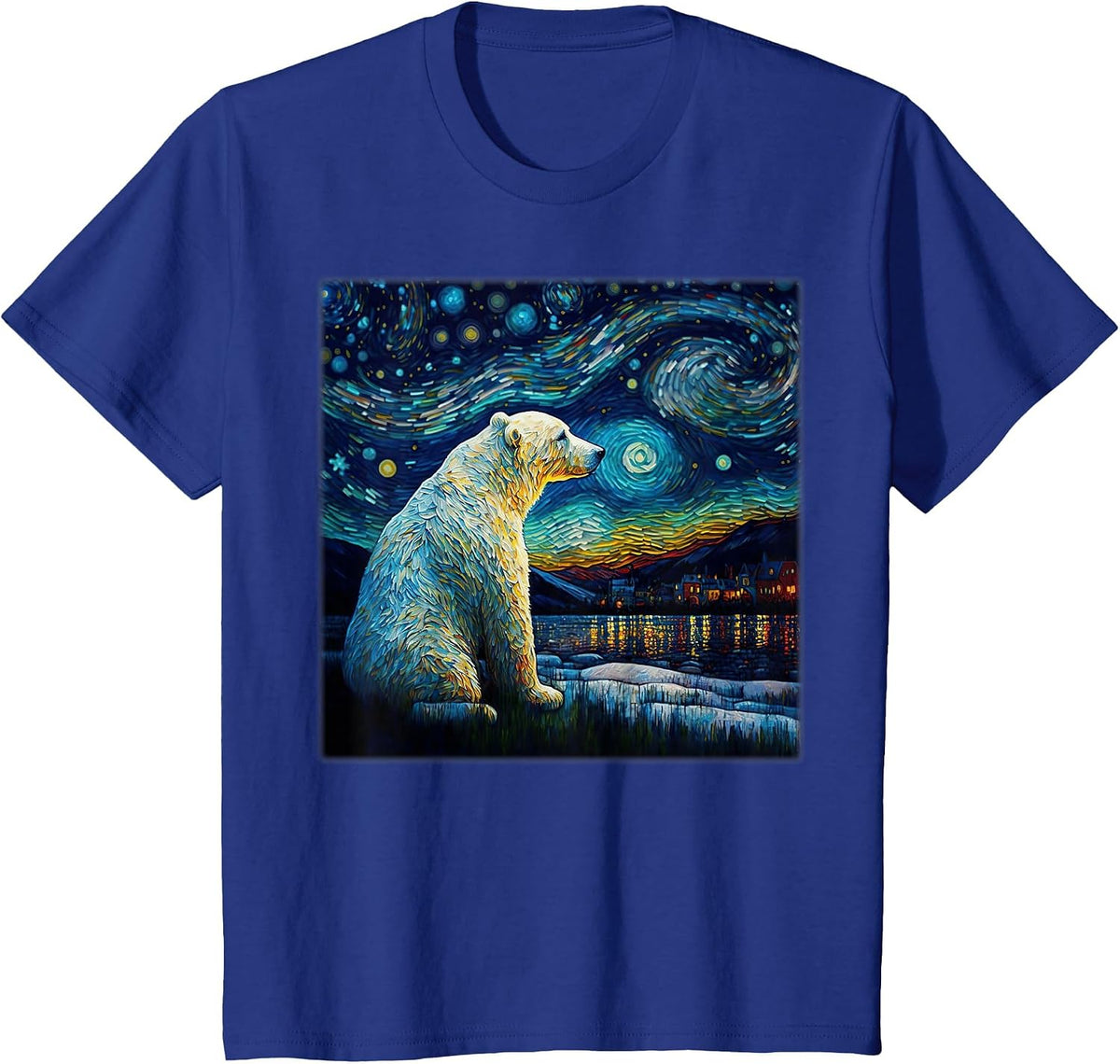 Surrealism Starry Night Polar Bear T-Shirt - Royal Blue