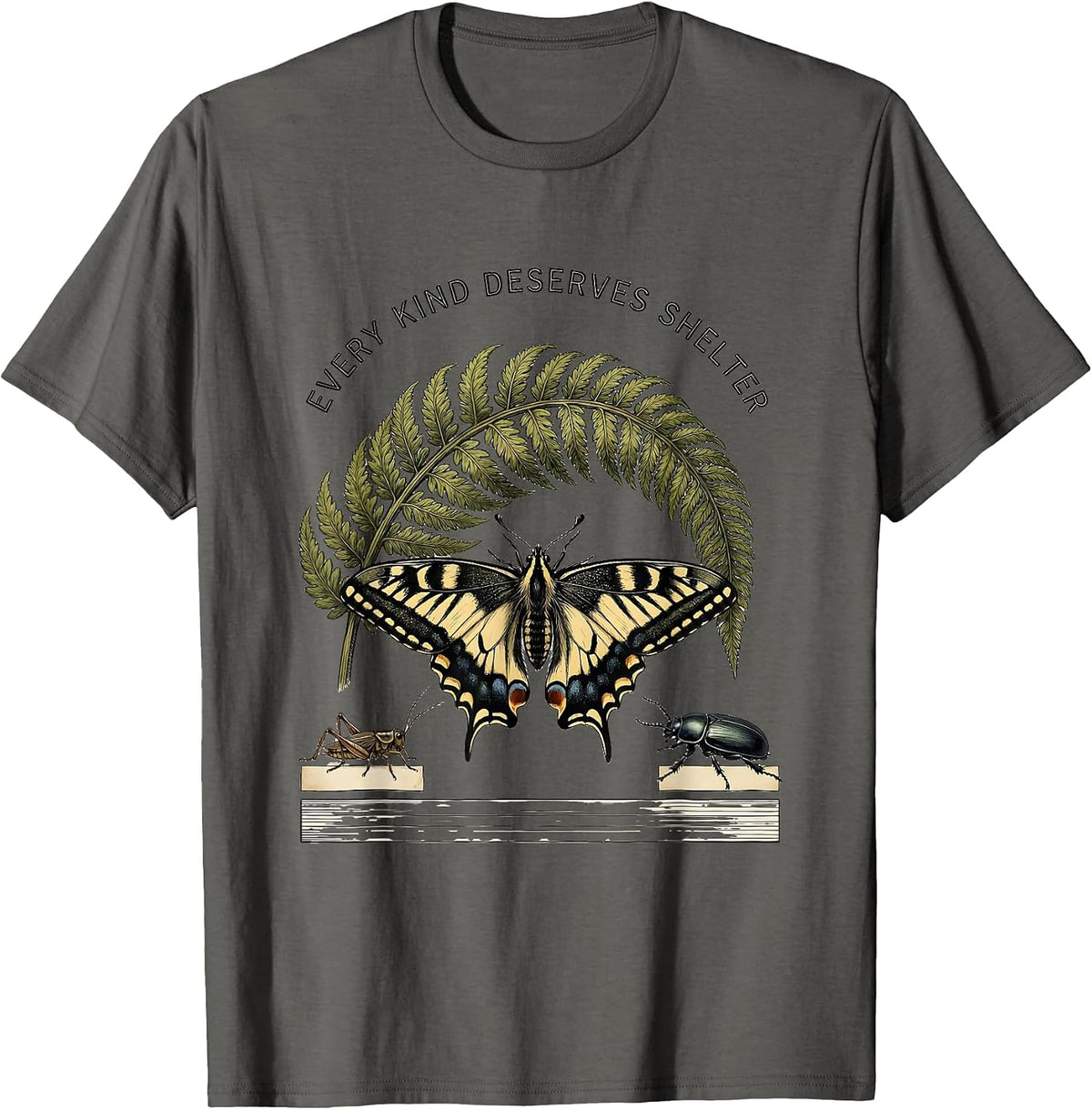 Every Kind Deserves Shelter Entomology Bug Collector Nature T-Shirt - Asphalt Grey