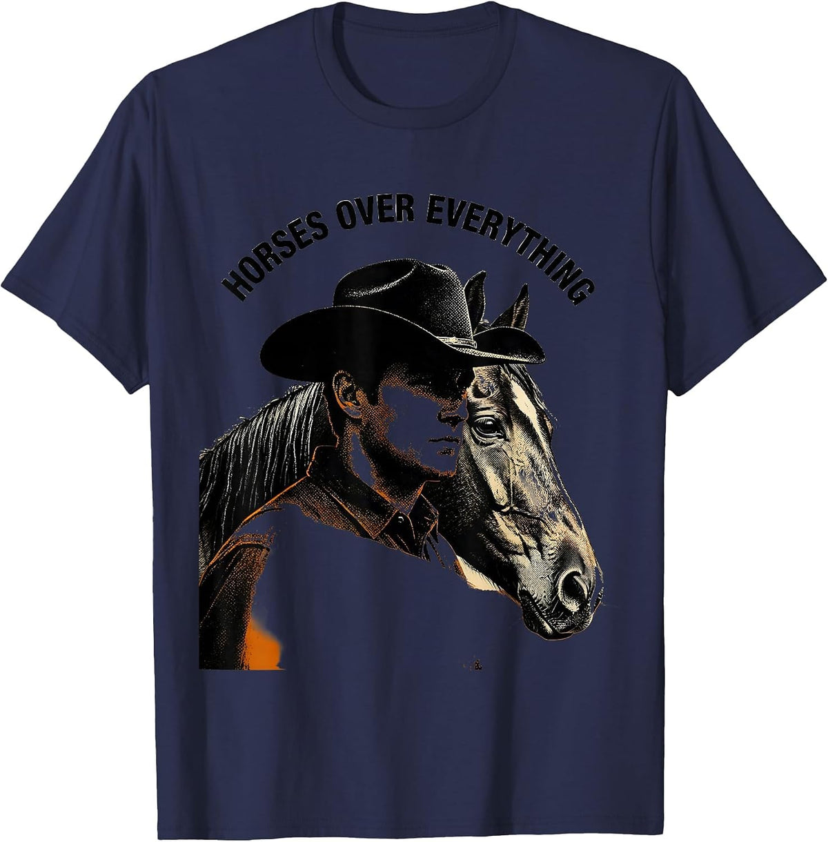 Horses Over Everything Cowboy Design T-Shirt - Navy Blue