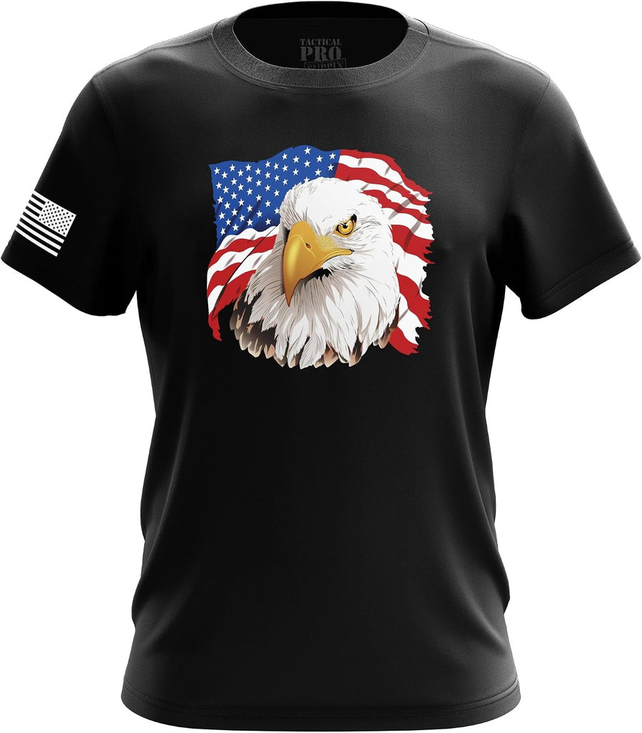 Tactical Pro Supply Men's American Flag Heavyweight Cotton T-Shirt, Patriotic Graphic Tee, Classic Fit Crew Neck, Made in