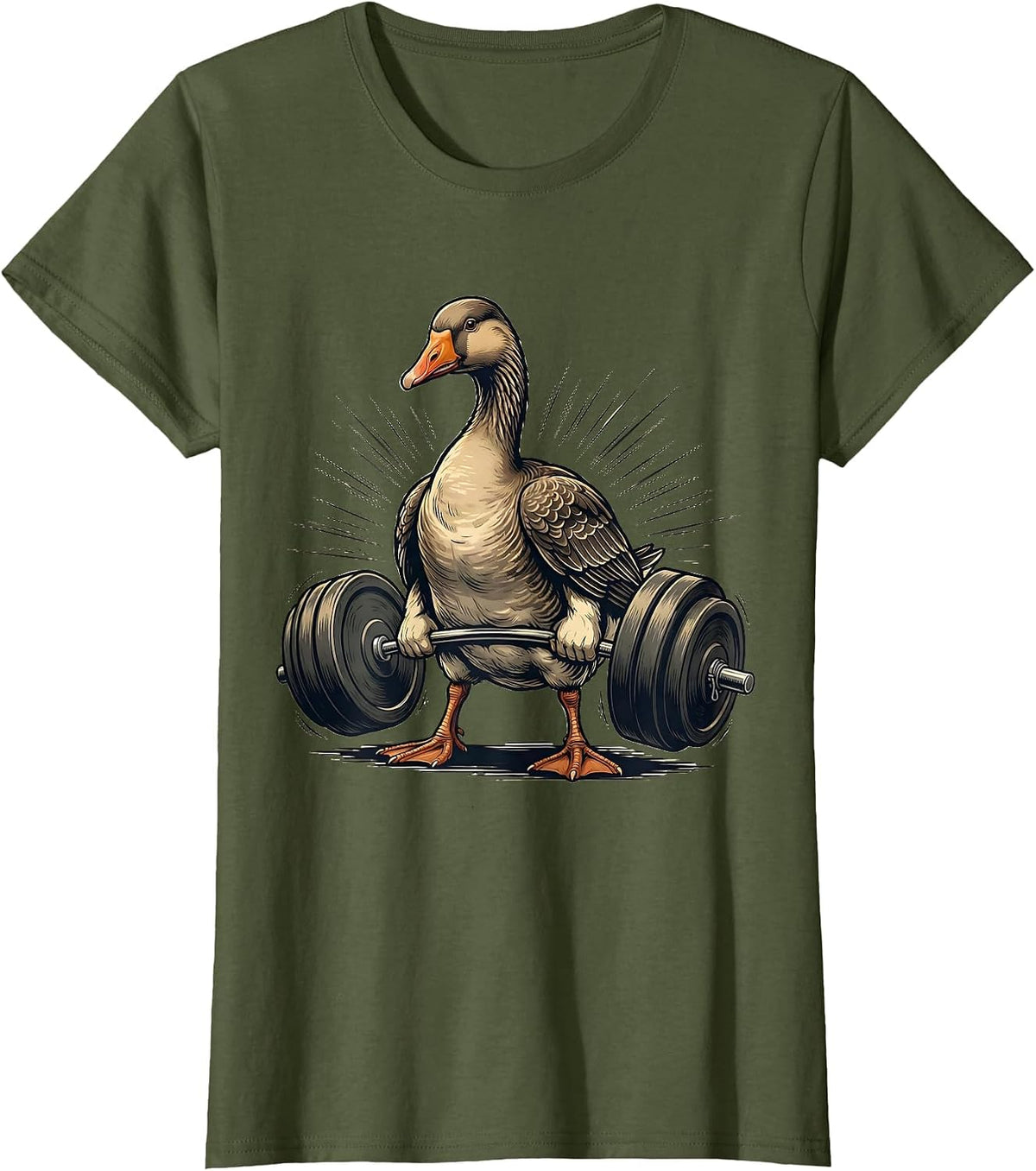 Women's Round Goose Weightlifting Gym Humor Funny Workout T-Shirt - Olive Green