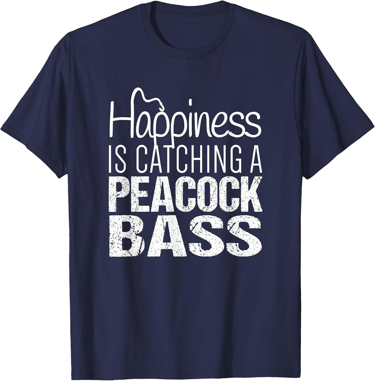 Peacock Bass Fishing T-Shirt | Happiness Catch Peacock Bass T-Shirt - Navy Blue