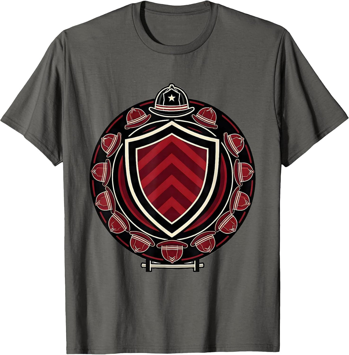 Birthday Boy Fire Truck Firefighter Badge Party Matching T-Shirt - Asphalt Grey
