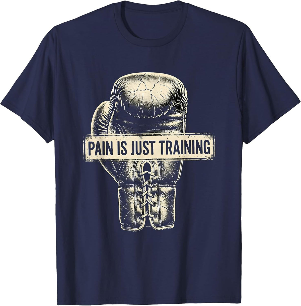 Pain Is Just Training Boxing Graphic Design T-Shirt - Navy Blue