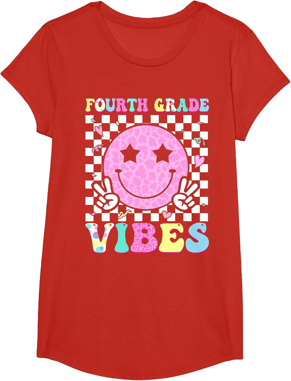 Fourth Grade Vibes Groovy Back to School 4th Grade Girls Kid T-Shirt - Girls Red