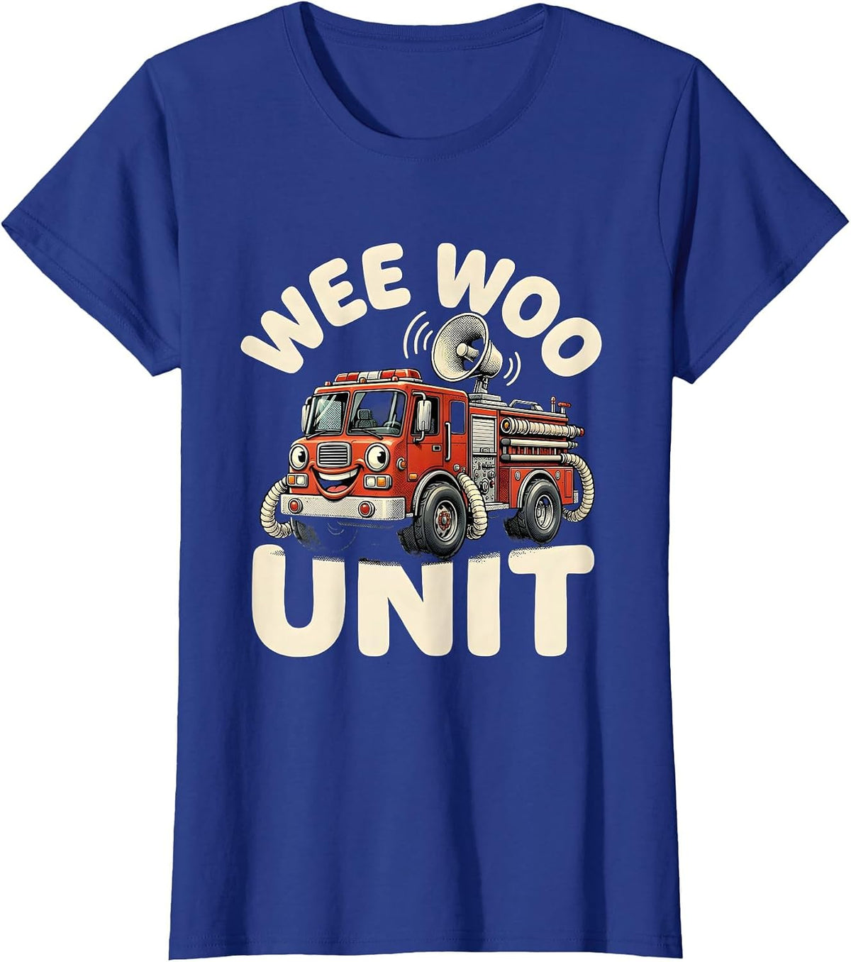 Women's Wee Woo Unit Retro Cartoon Funny Firefighter Squad Gift T-Shirt - Royal Blue