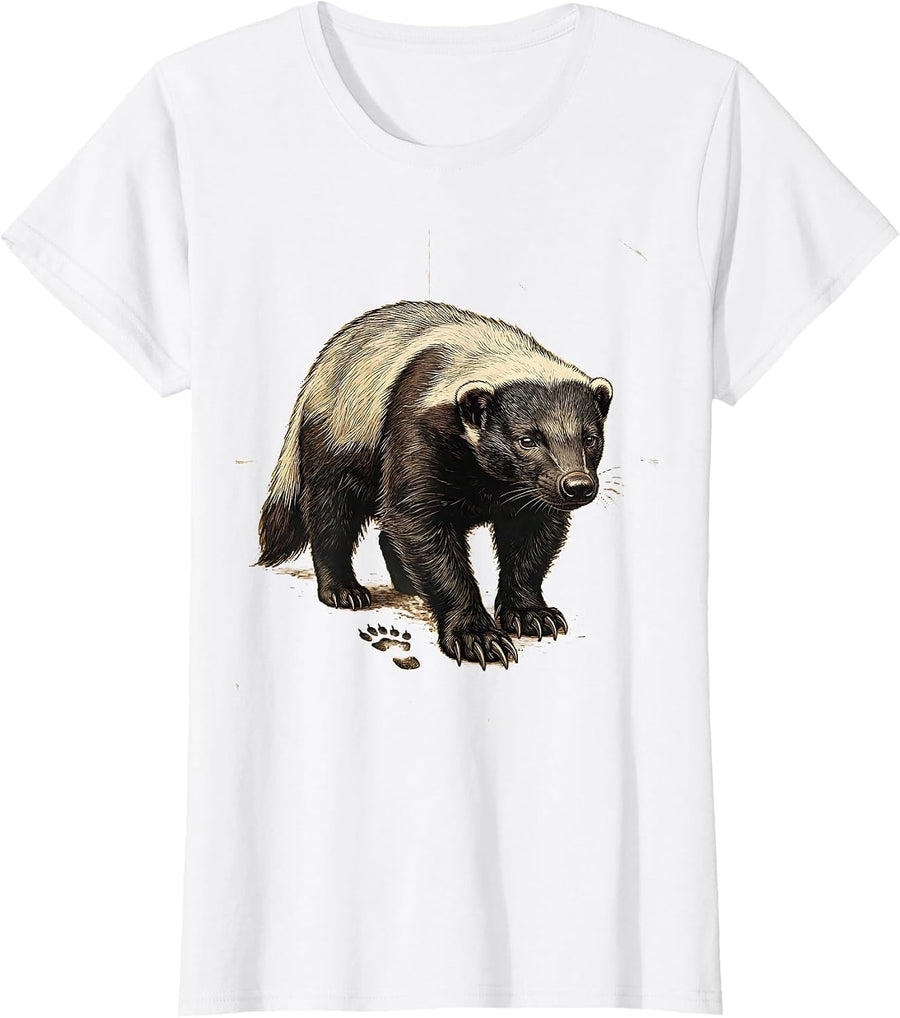 Women's Honey Badger Vintage Animal Lover Wildlife Humor T-Shirt - White