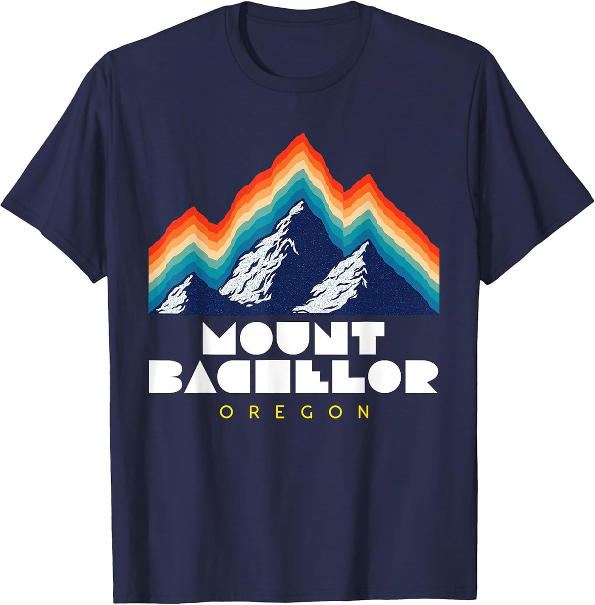 Mount Bachelor, Oregon - USA Ski Resort 1980s Retro T-Shirt - Navy Blue