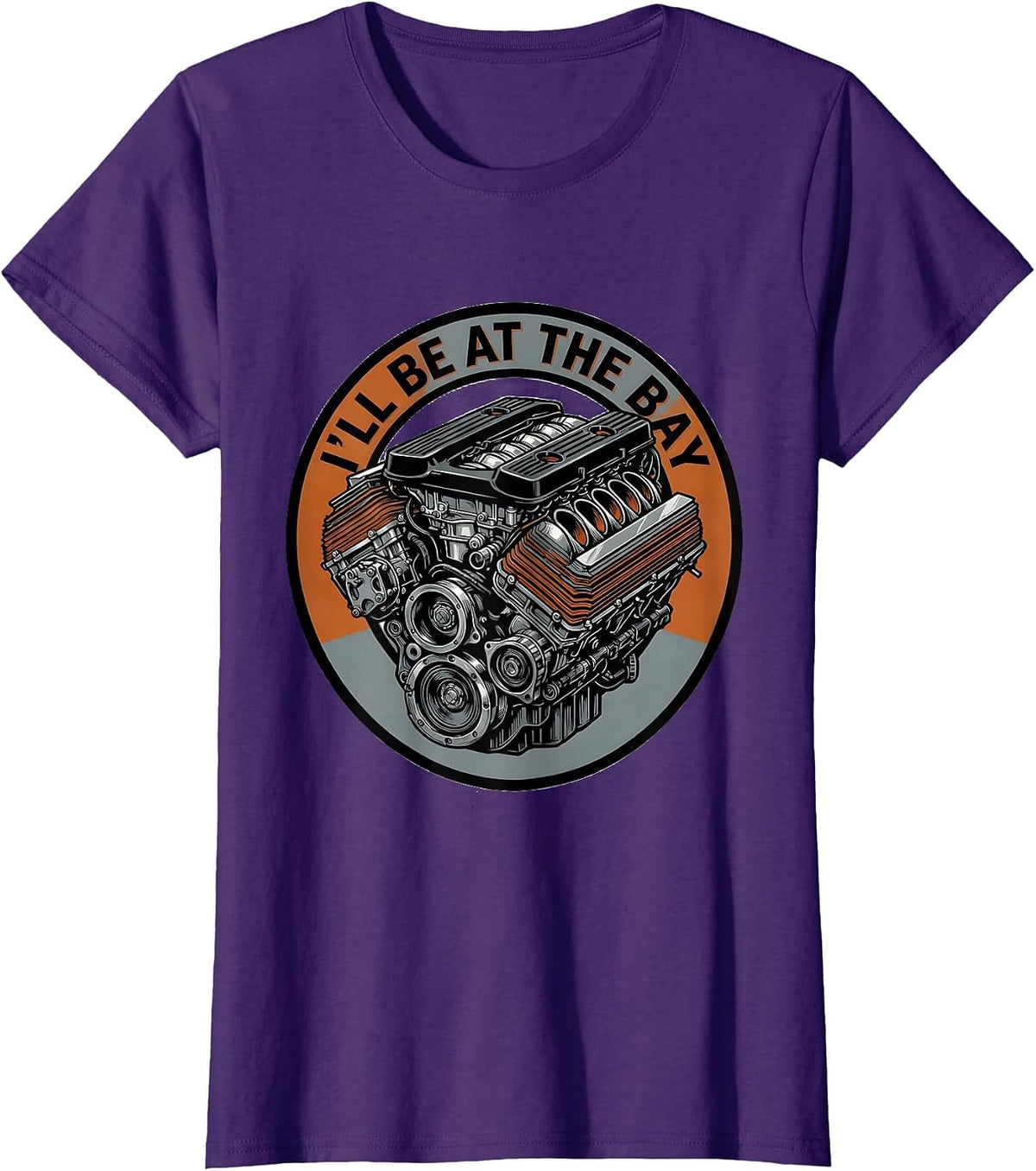 Women's I'll Be At The Bay Vintage Garage Mechanic Engine Block T-Shirt - Purple
