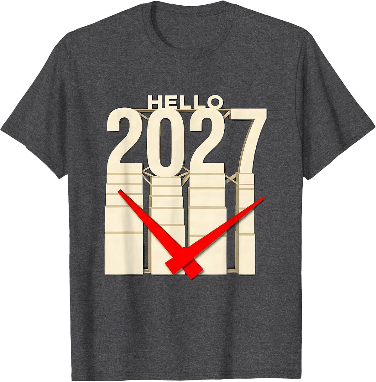 Hello 2027 Stencil Graphic Party Countdown Novelty T-Shirt - Dark Heather Grey