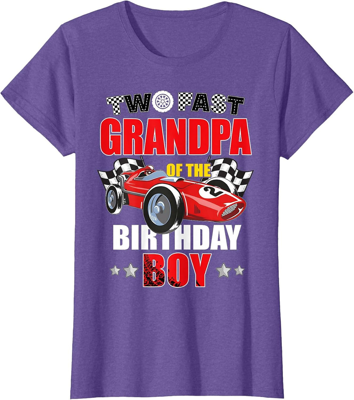 Grandpa of The Two Fast 2nd Birthday Boy Racing Car Family T-Shirt, Women, Purple Heather, X-Large - As Pictured
