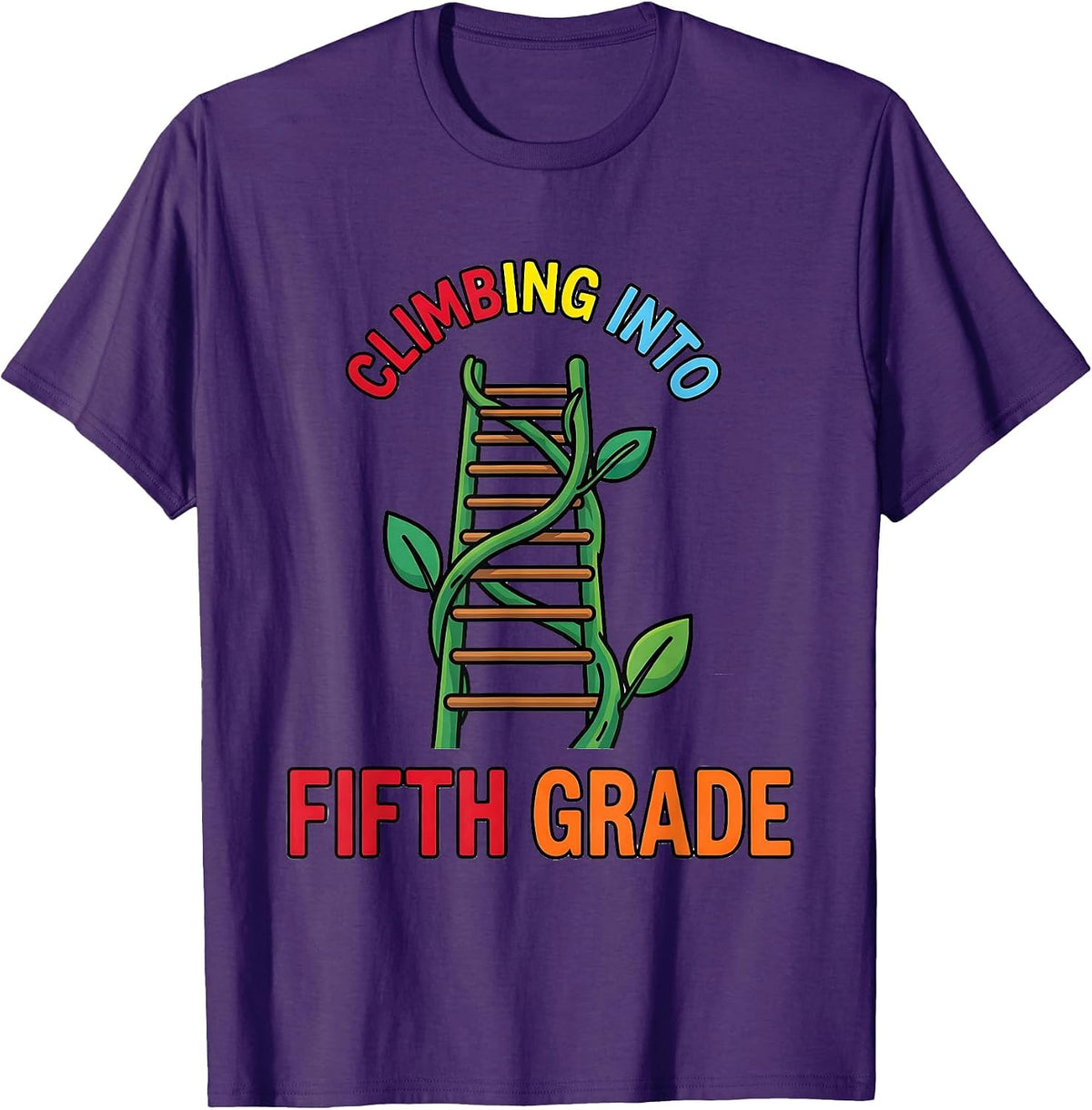 Climbing Into Fifth Grade Colorful Grade Level Team Back T-Shirt - Purple