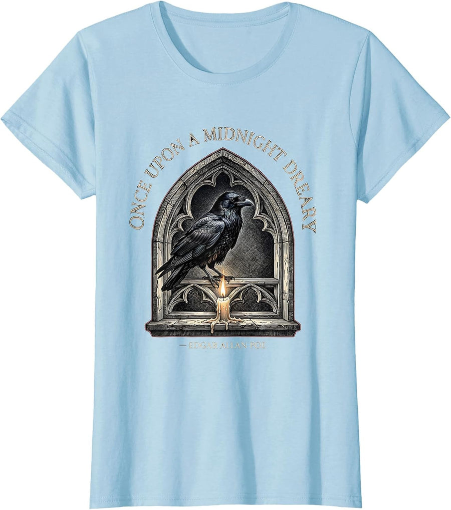 Women's Once Upon a Midnight Dreary Edgar Allan Poe Gothic T-Shirt - Baby Blue