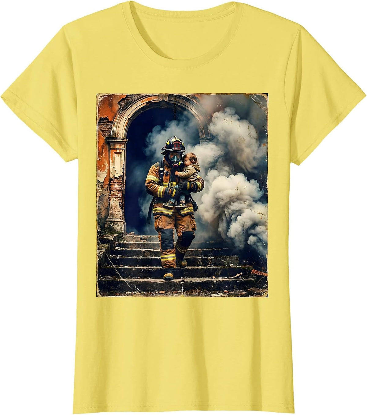Firefighter Rescue Brave Hero Graphic Design T-Shirt - Lemon Yellow