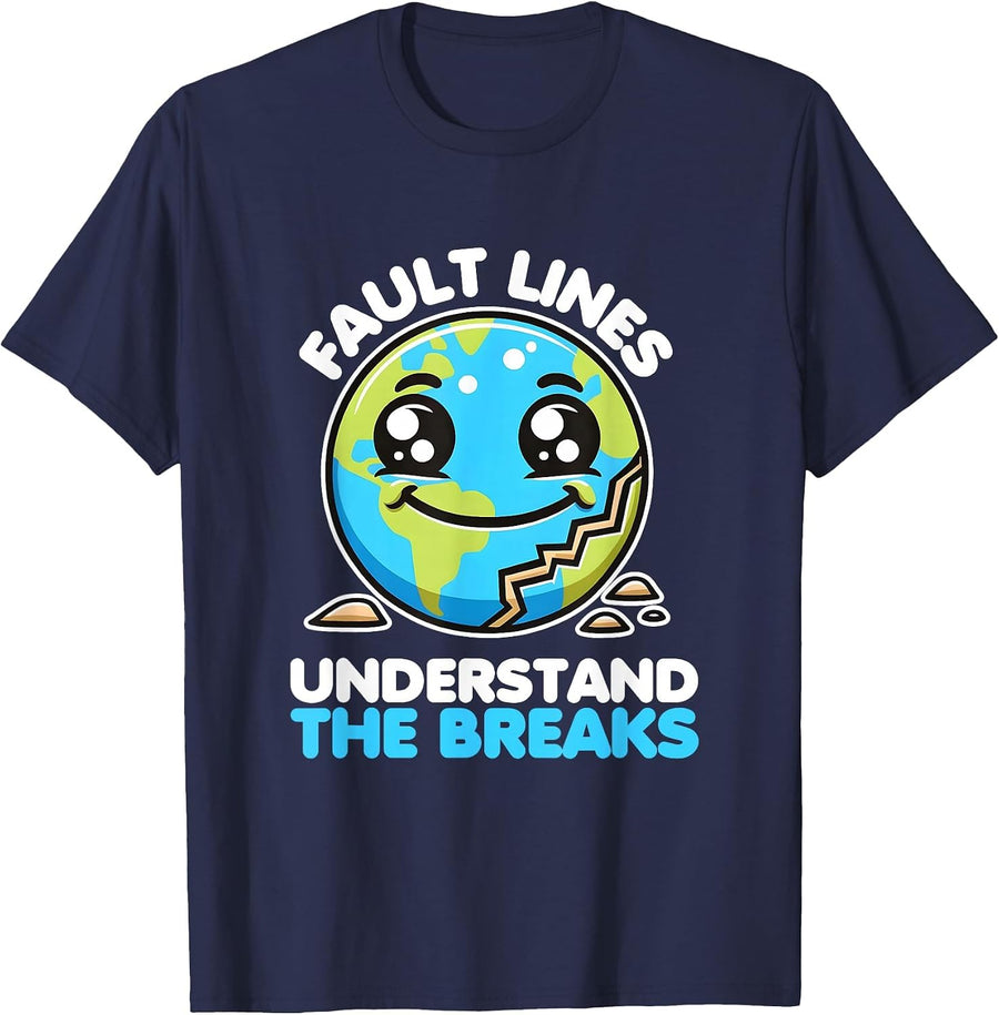 Funny Earth Fault Lines - Understand The Breaks T-Shirt - Navy Blue