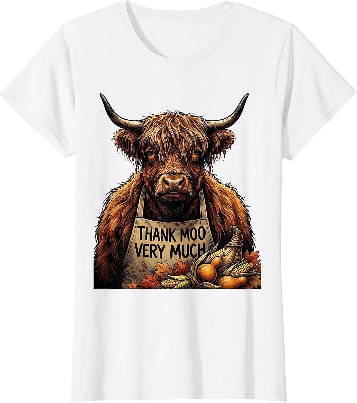 Thank Moo Very Much Cartoon Highland Cow Fall Halloween T-Shirt - White
