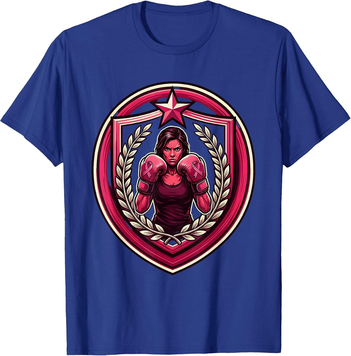 Breast Cancer Fighter Boxing Gloves Illustration T-Shirt - Royal Blue