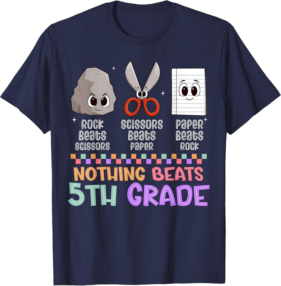 Back to School Nothing Beats Fifth 5th Grade School Game Kid T-Shirt - Navy Blue
