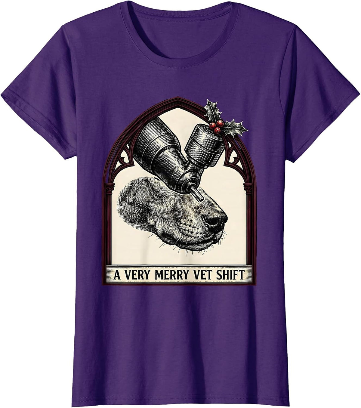 Women's A Very Merry Vet Shift Gothic Veterinary Tech Christmas T-Shirt - Purple
