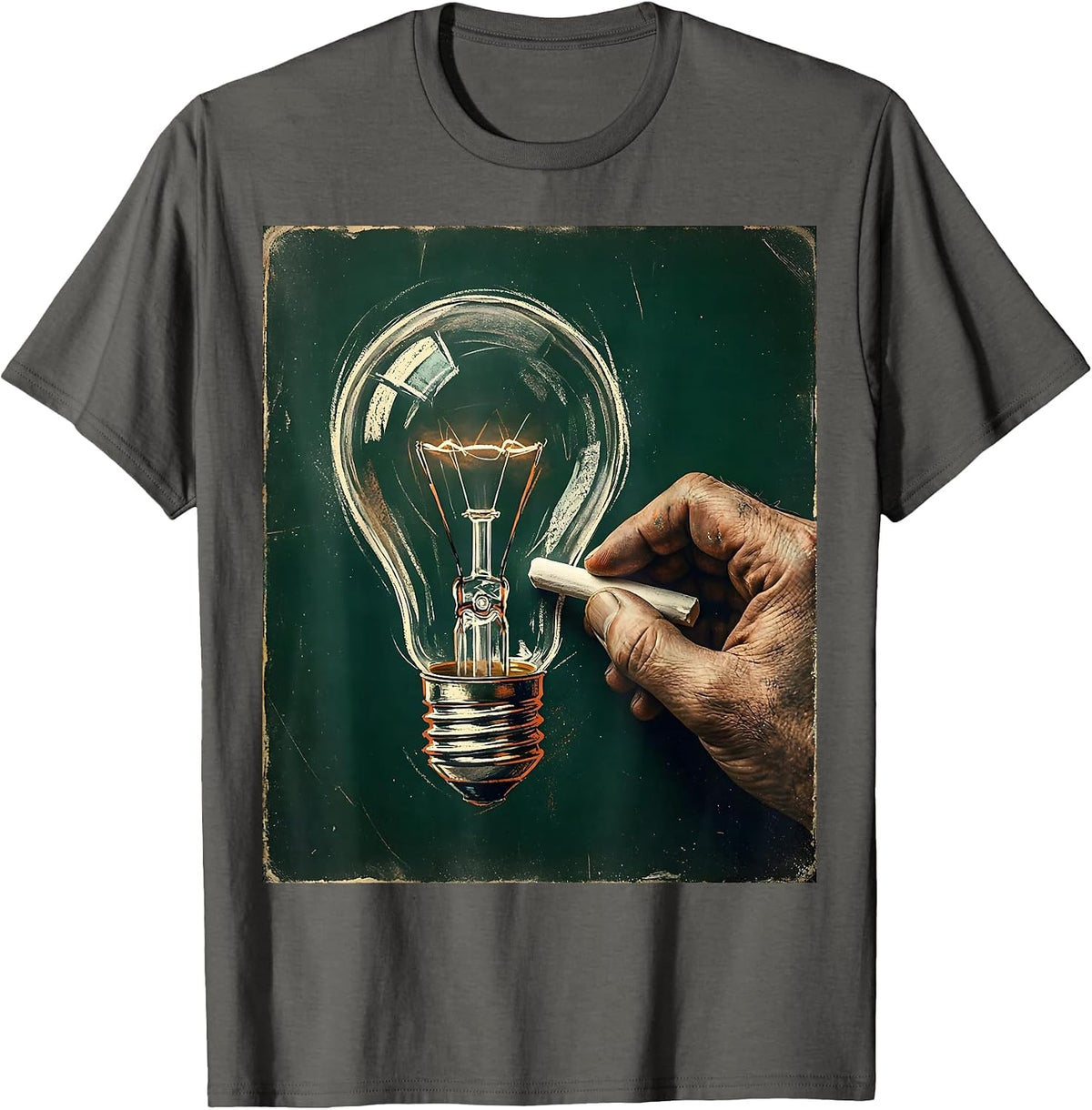 Men's 5th Grade Teacher Chalkboard Lightbulb Design T-Shirt - Asphalt Grey