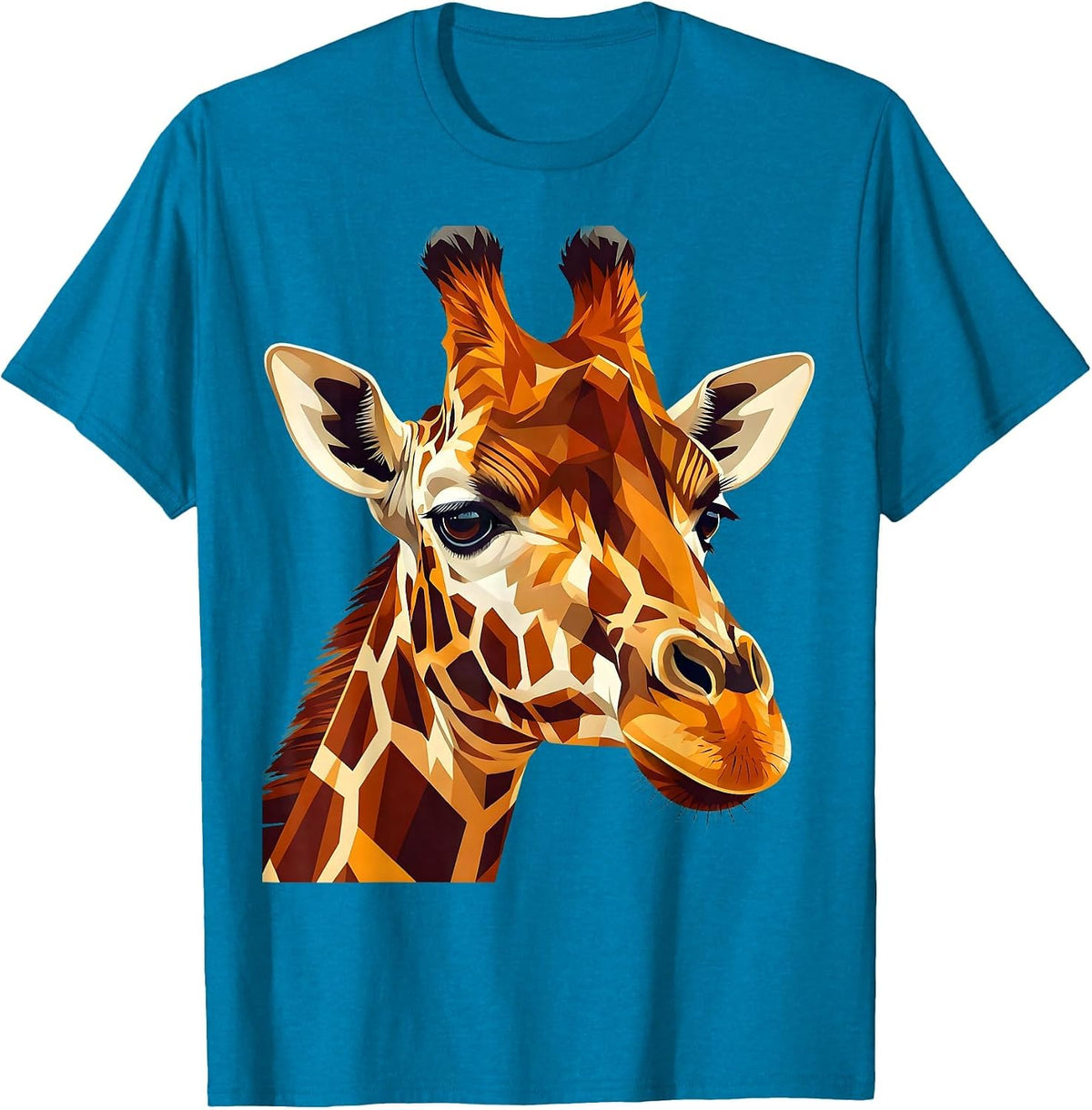 Bold Geometric Giraffe Close-Up Graphic T-Shirt - Sapphire Blue