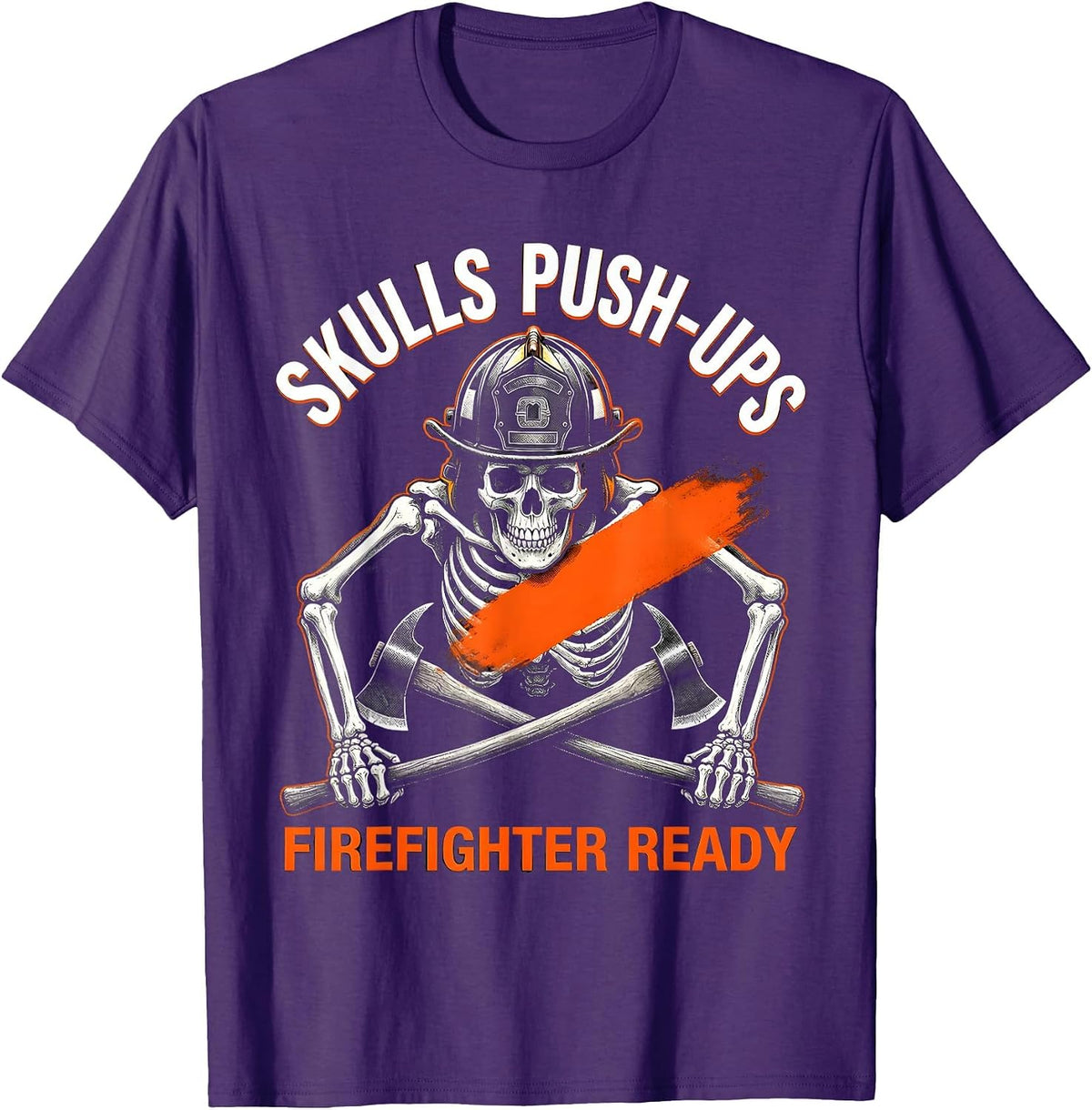 Men's Halloween Firefighter Skull Push-Ups Design T-Shirt - Purple