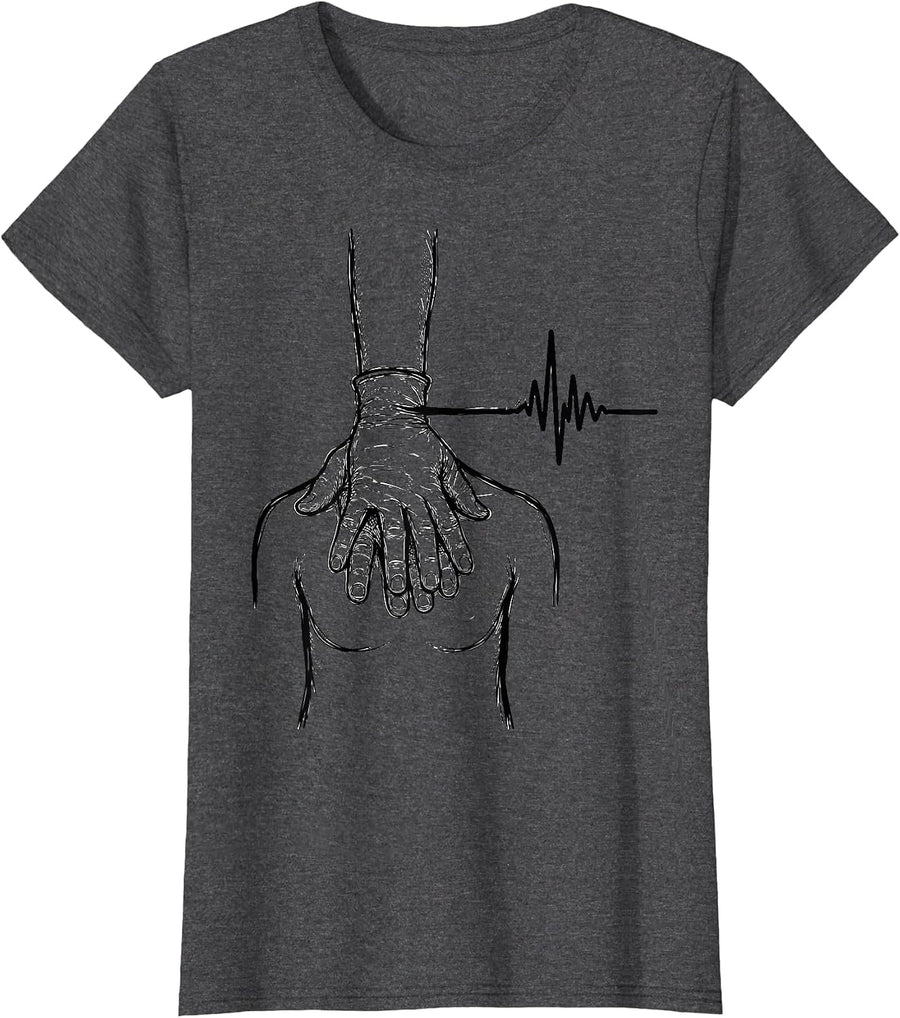 Women's Hand Pulse Line Art EMS Paramedic EMT Gift T-Shirt - Dark Heather Grey