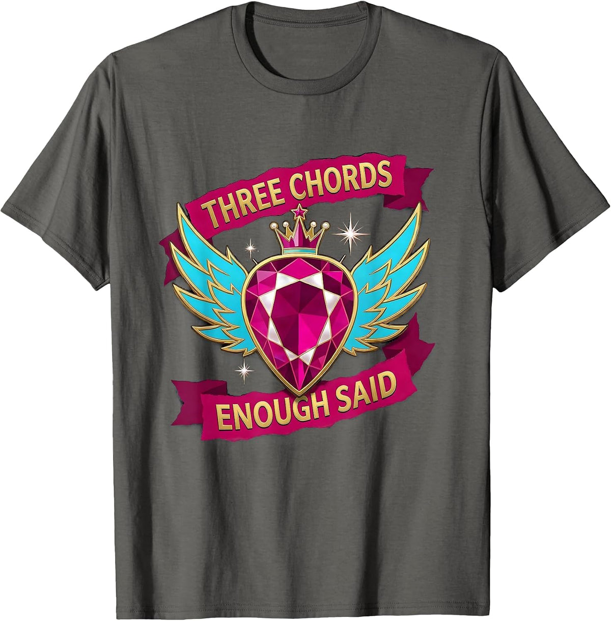 Three Chords Enough Said Punk Rock Design T-Shirt - Asphalt Grey