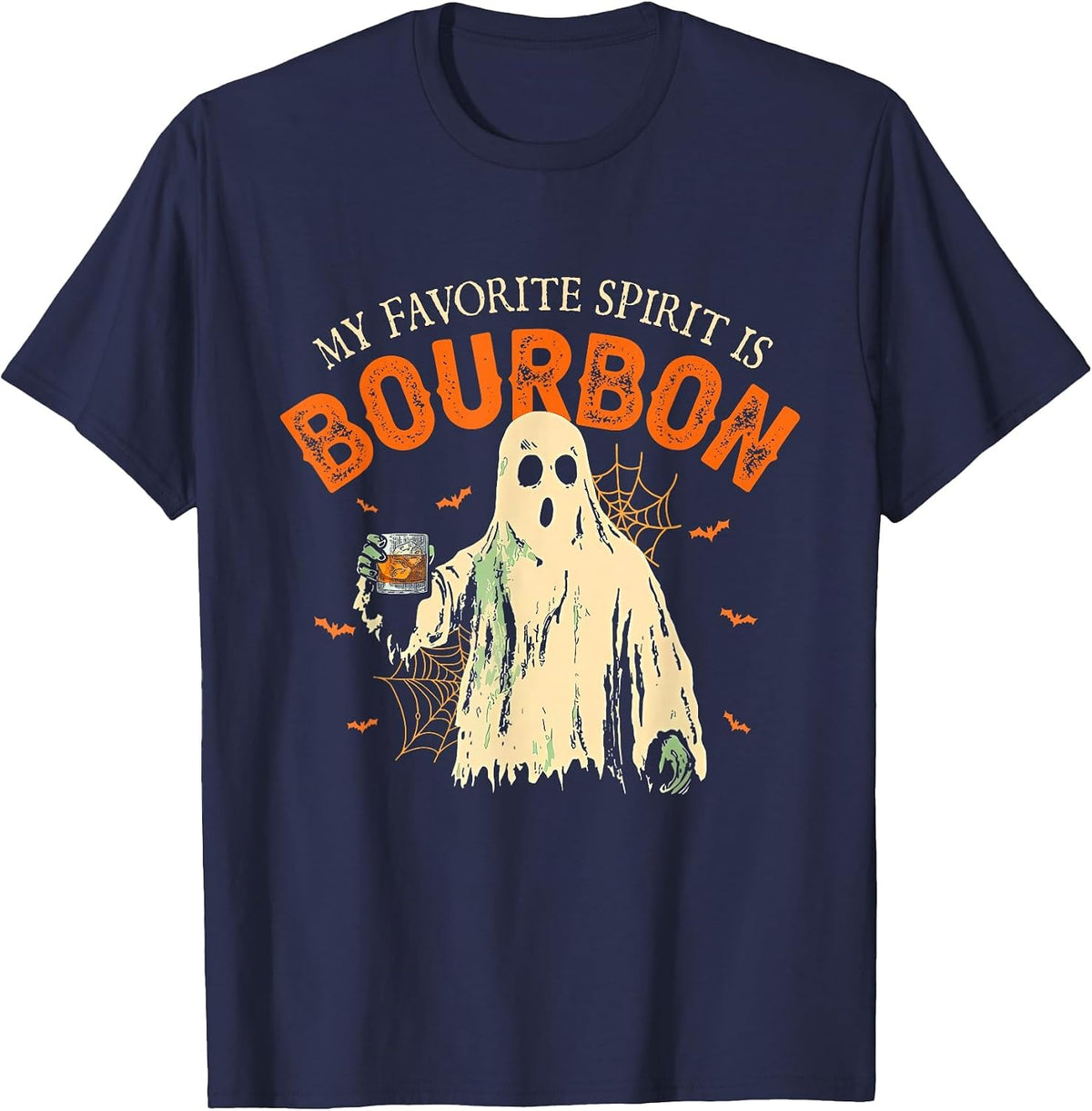My Favorite Spirit is Bourbon Funny Ghost Halloween Costume T-Shirt - Navy Blue