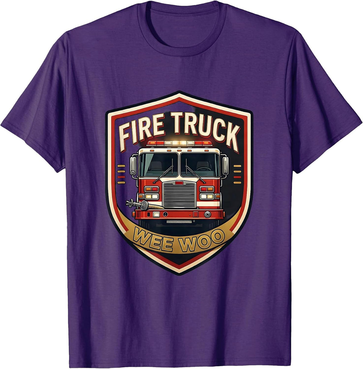 FIRE TRUCK WEE WOO Funny Firefighter Badge Fireman Humor T-Shirt - Purple