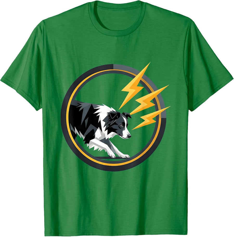 Men's Border Collie Herding Lightning Bolts Dog Graphic T-Shirt - Kelly Green