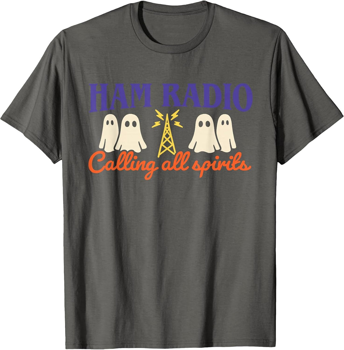 Ham Radio Calling All Spirits Retro Halloween Funny T-Shirt - Asphalt Grey