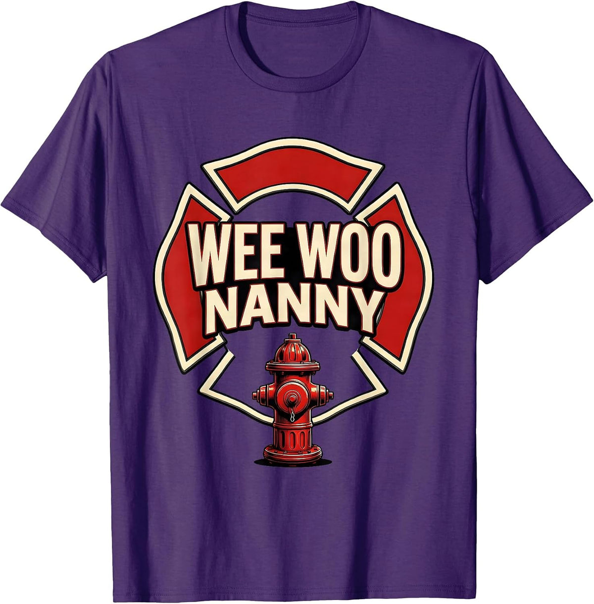Wee Woo Nanny Funny Firefighter Family Humor T-Shirt - Purple