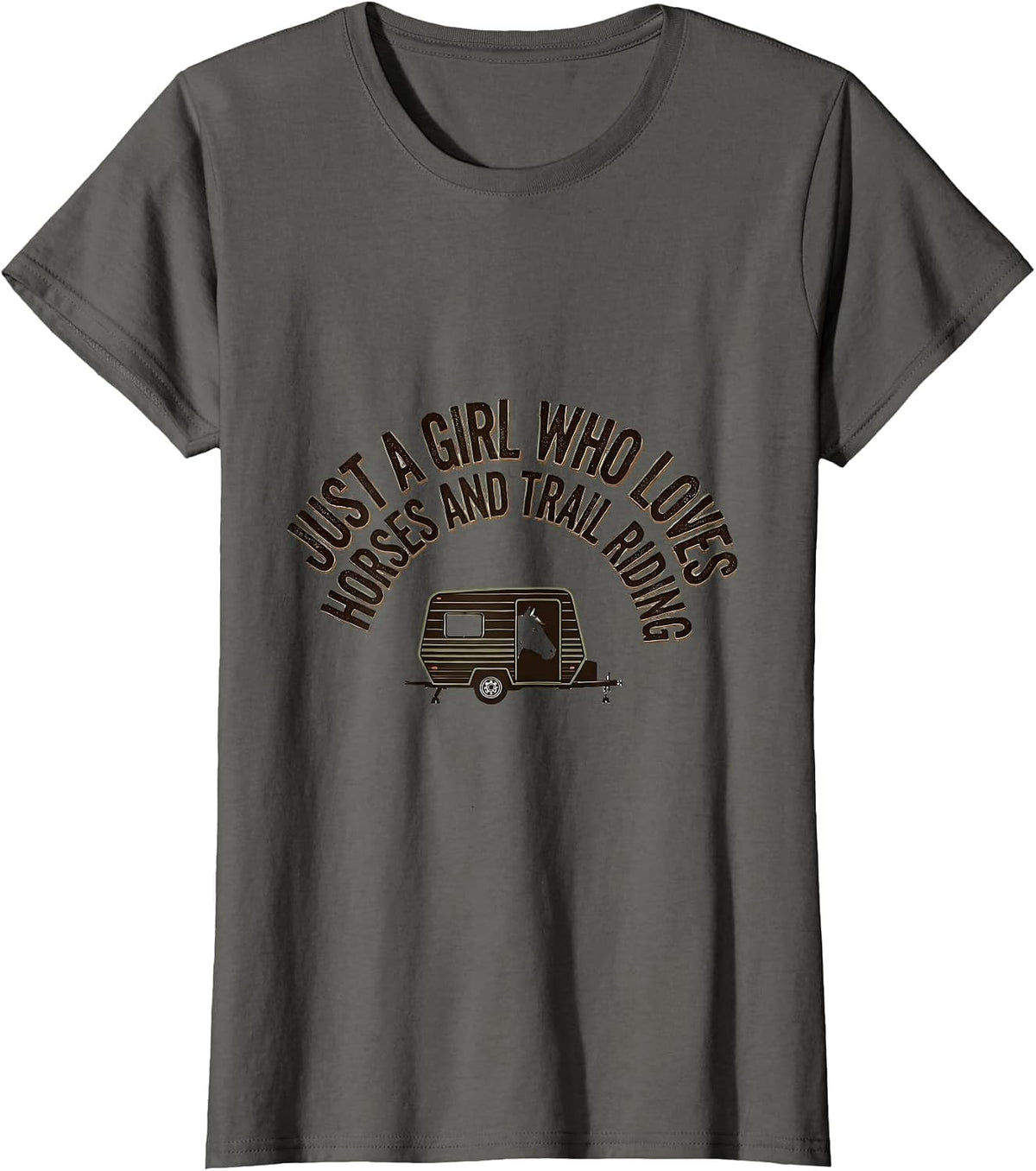 Women's Just A Girl Who Loves Horses And Trail Riding Equestrian T-Shirt - Asphalt Grey