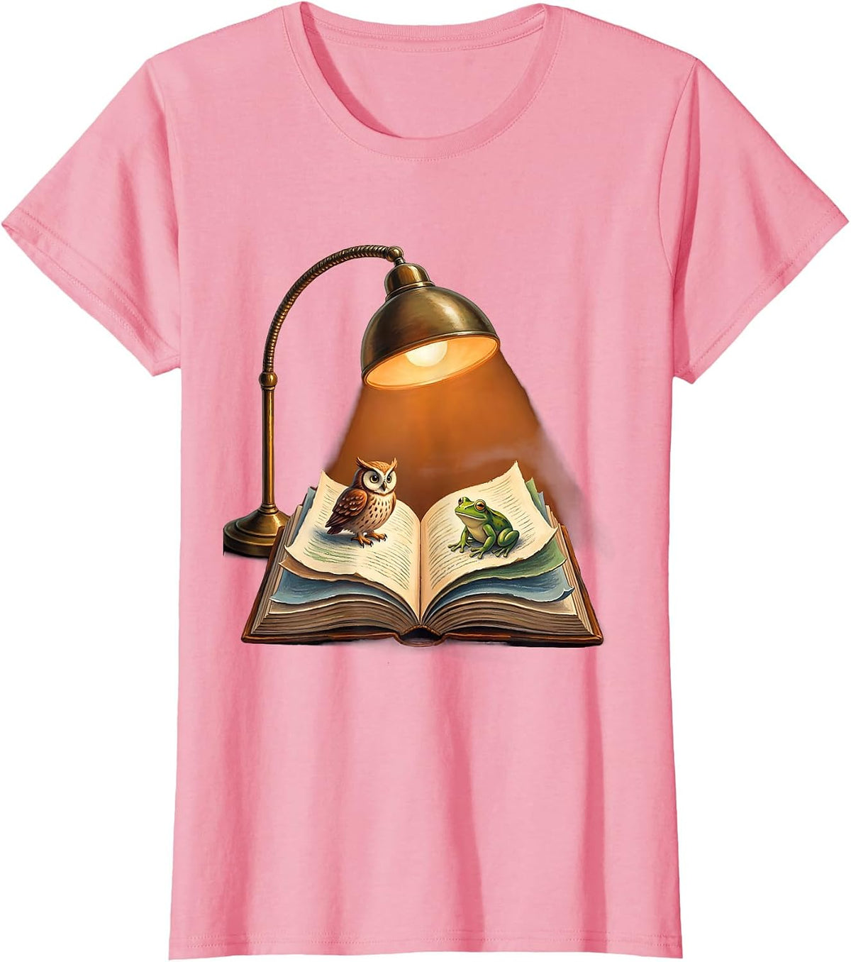 Women's Reading Teacher Desk Lamp Storybook Illustration T-Shirt - Pink