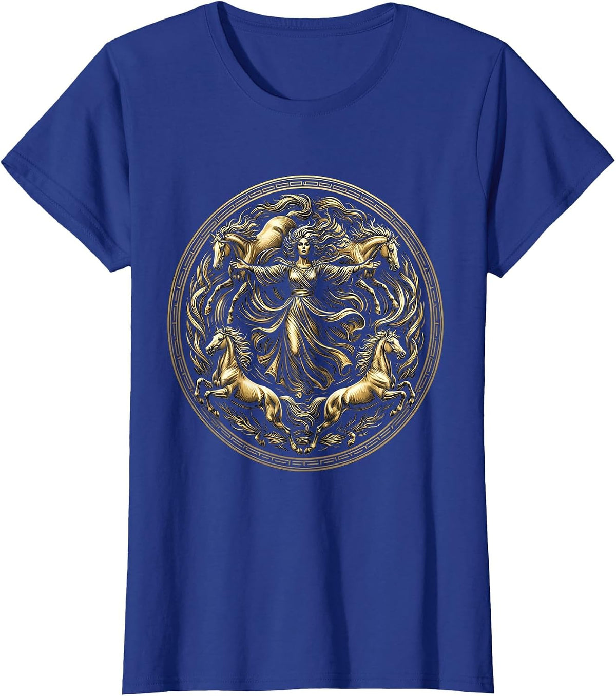 Women's Wild & Free Spirit Woman with Running Horses T-Shirt - Royal Blue
