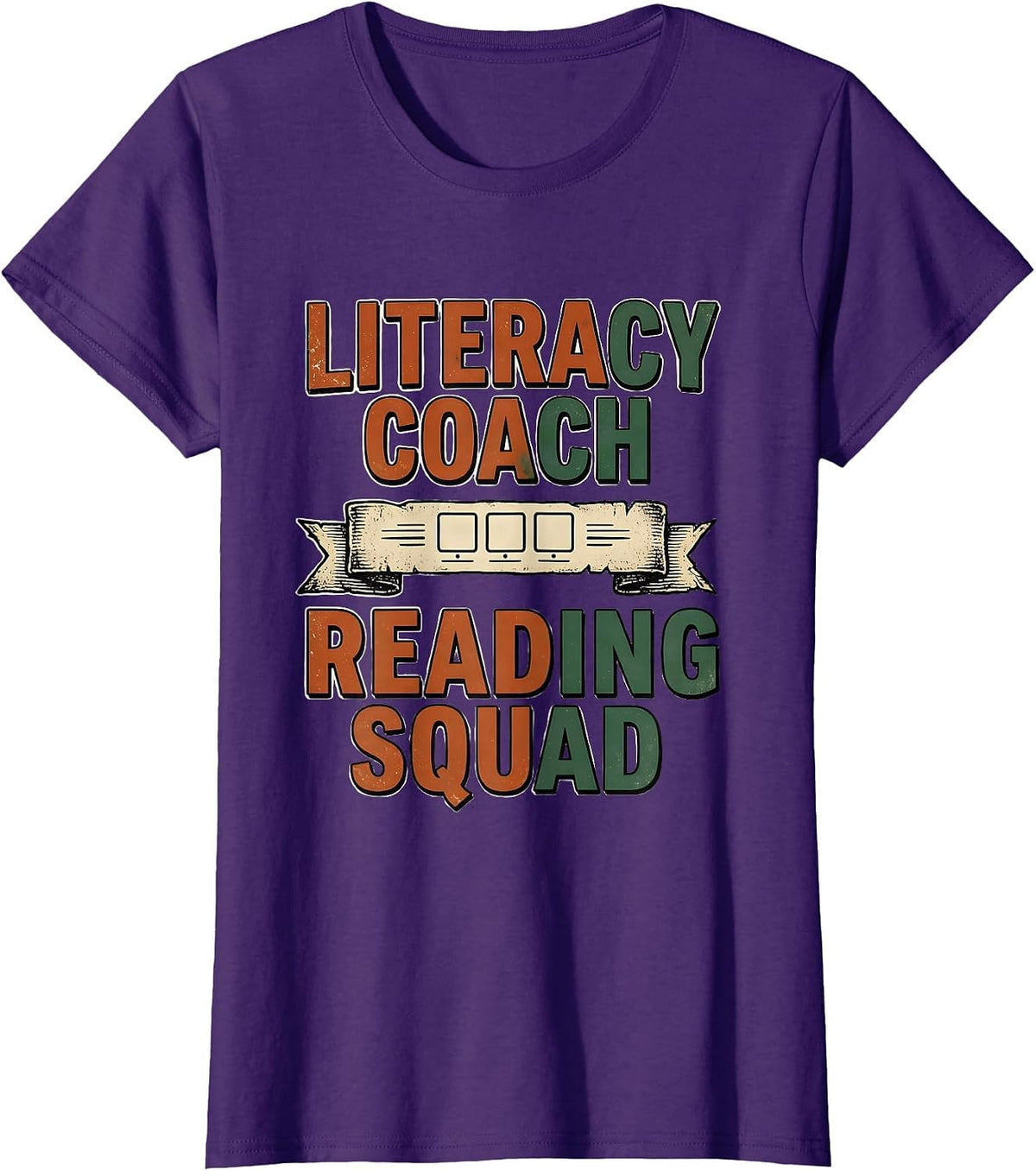 Women's Literacy Coach Reading Squad Vintage Phonics Teacher Squad T-Shirt - Purple