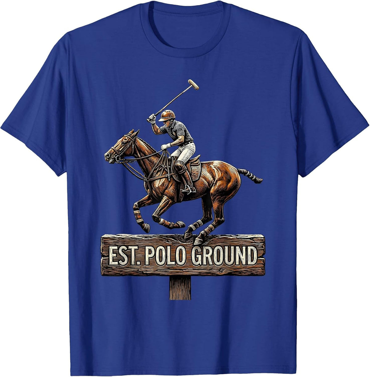 Est. Polo Ground Vintage Polo Player Equestrian Sport Fan T-Shirt - Royal Blue