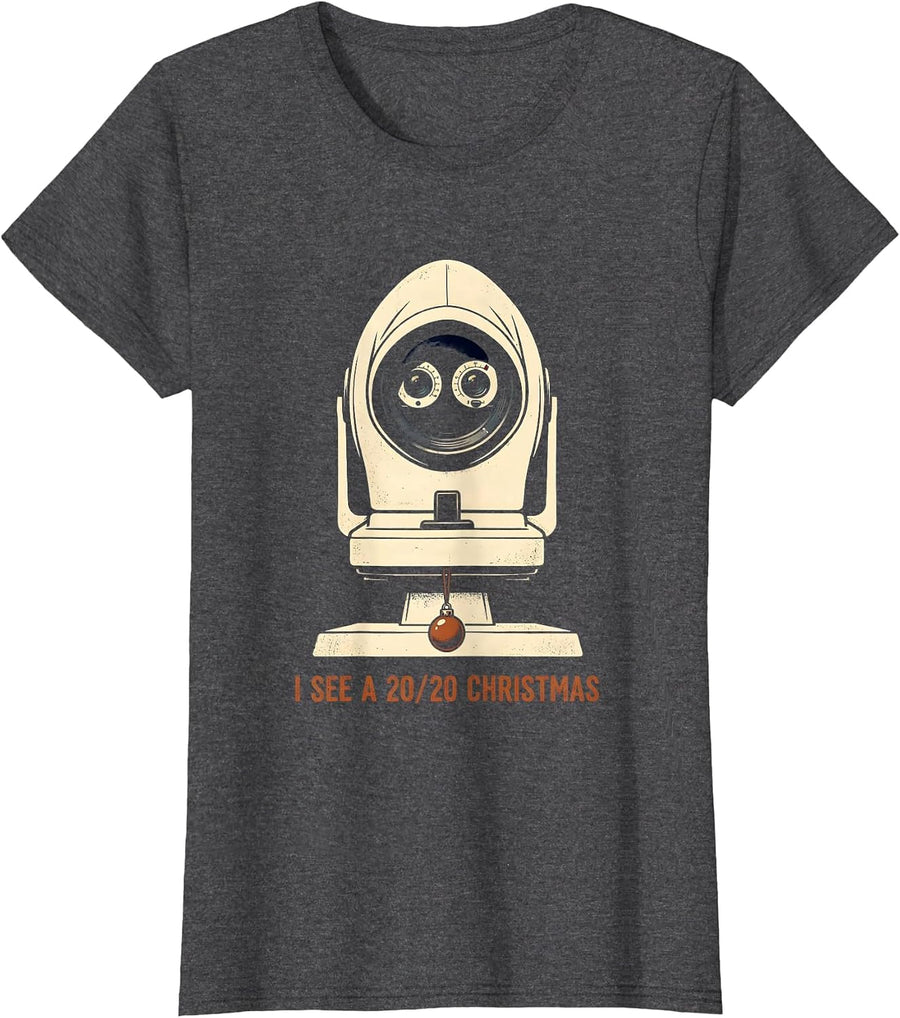Women's I See A 20/20 Christmas Vintage Optometrist Eye Doctor T-Shirt - Dark Heather Grey