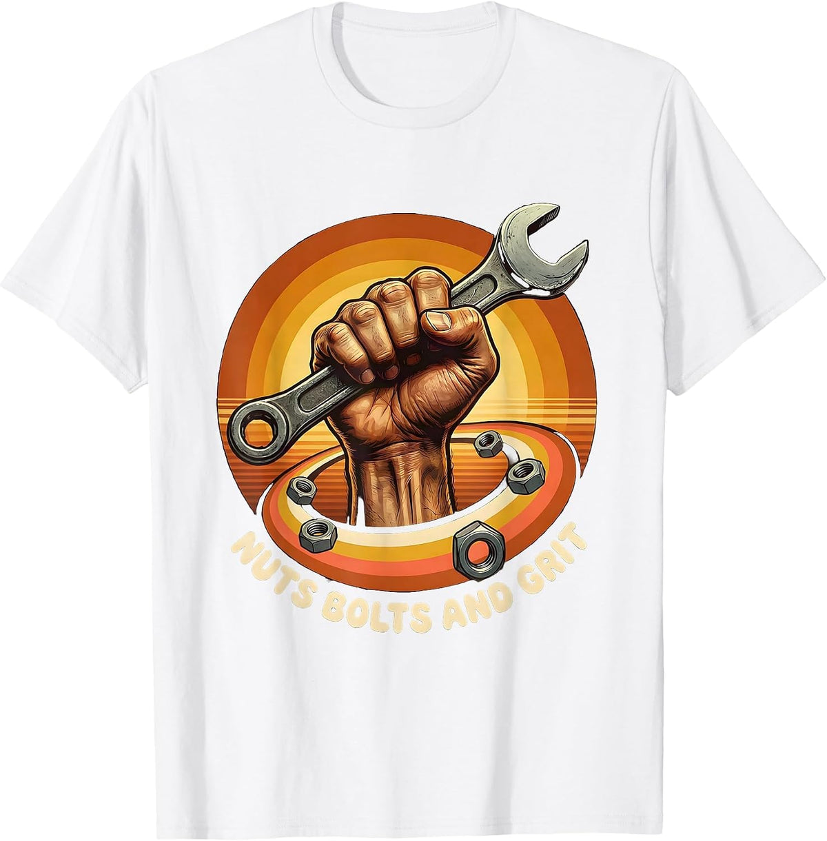 Men's Nuts Bolts and Grit Mechanic Design T-Shirt - White