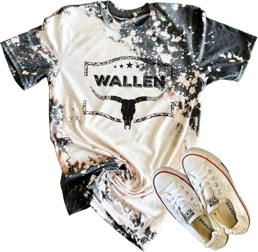 Retro Steer Skull Western T-Shirt Women Vintage Country Music Shirt Cute Cowgirl Graphic Cowboy Tees Tops - Gray