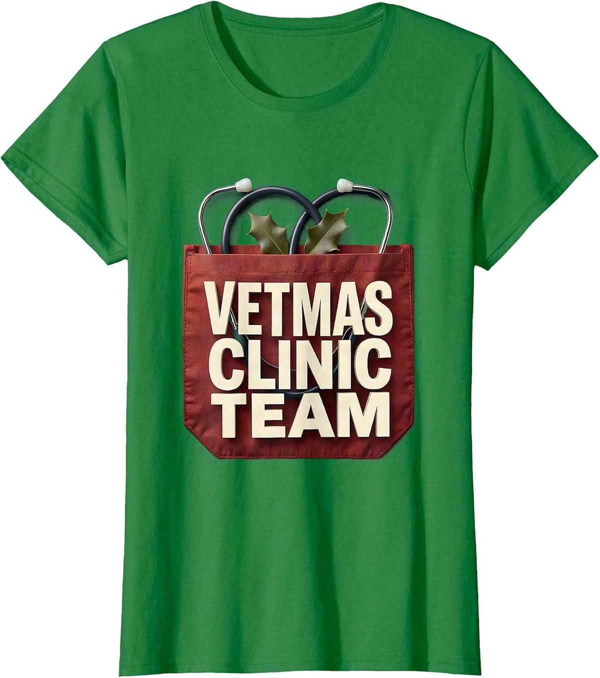 Women's Vetmas Clinic Team Funny Vet Tech Christmas Veterinary Crew T-Shirt - Kelly Green