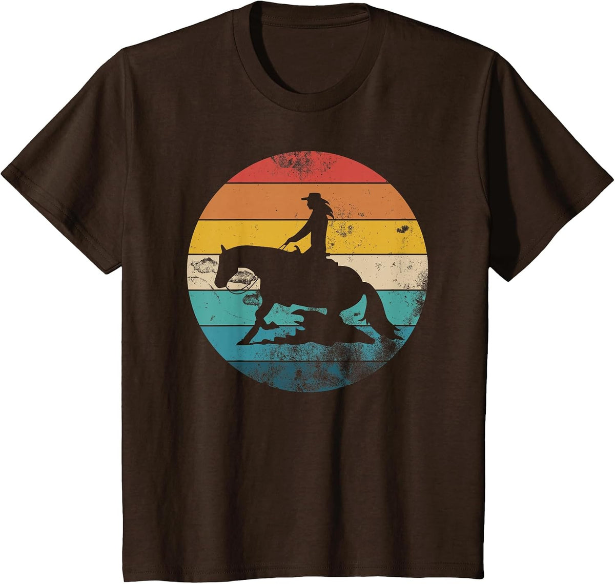 Western Rider Reining Quarter Horse Sliding Stop T-Shirt - Brown