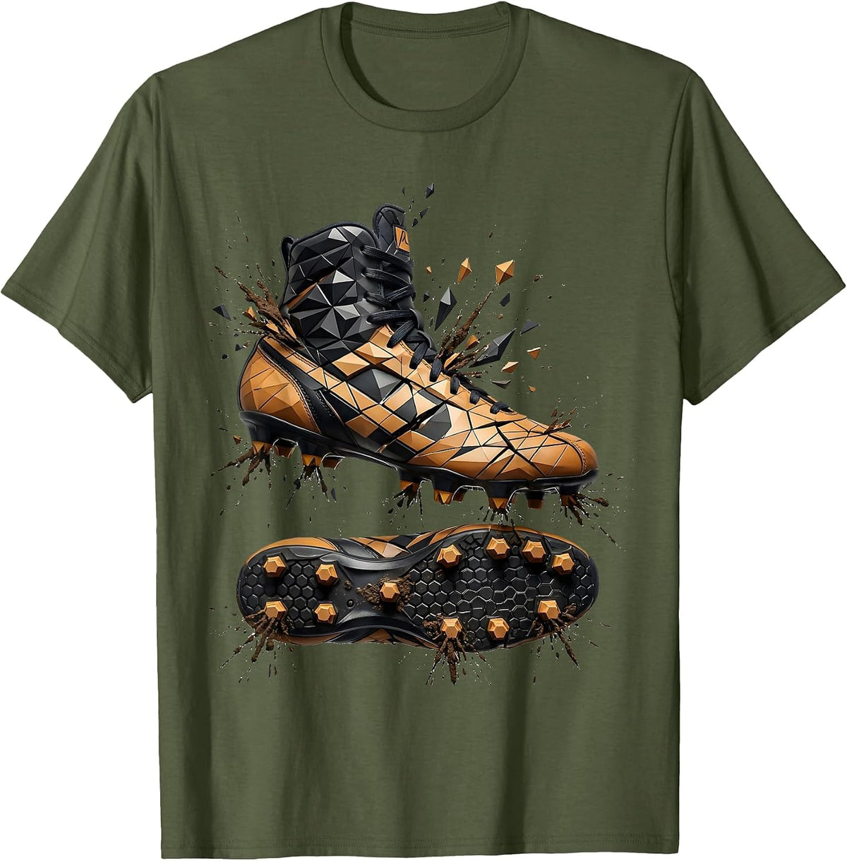 Broken Rugby Boot Muddy Studs Graphic Design T-Shirt - Olive Green