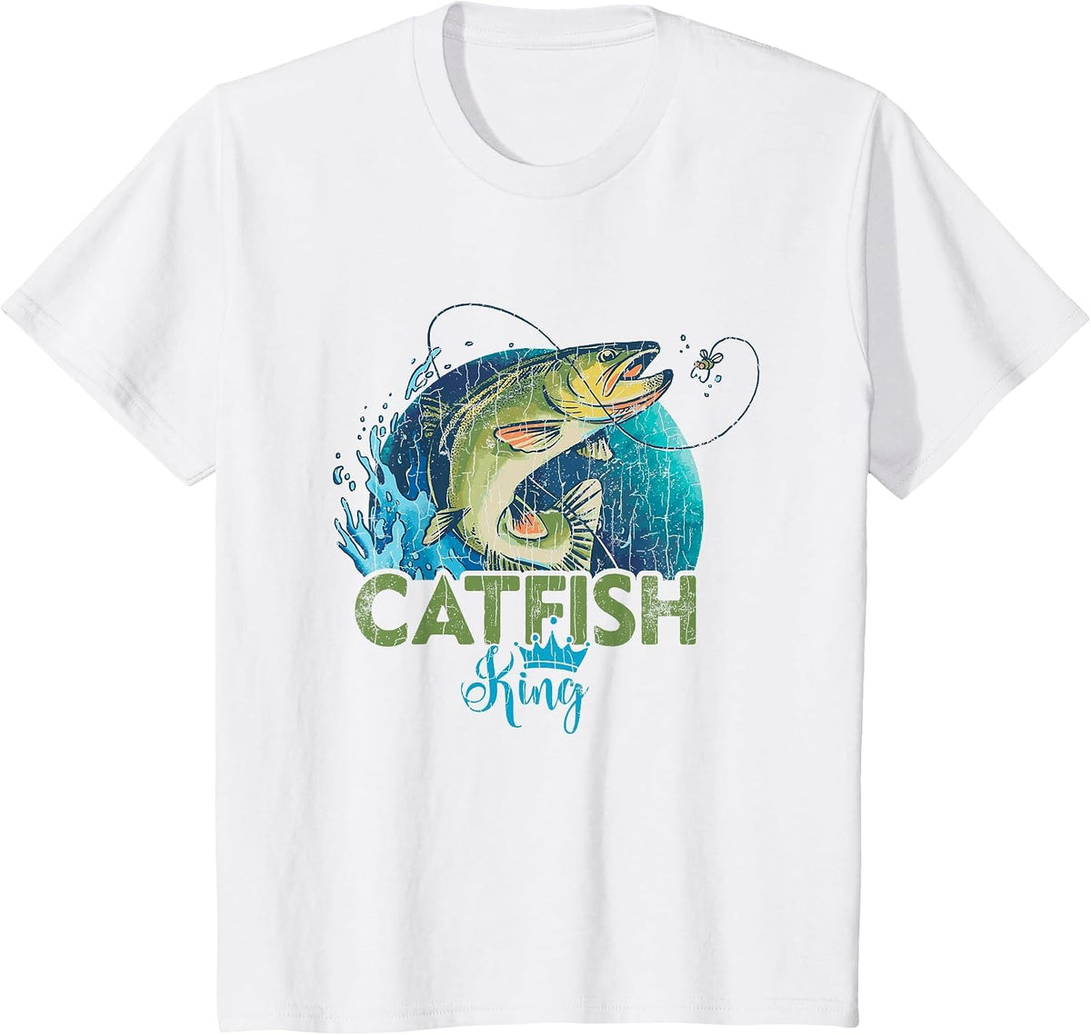 Catfish King Funny Fishing Lover Catfishing Graphic T-Shirt - White
