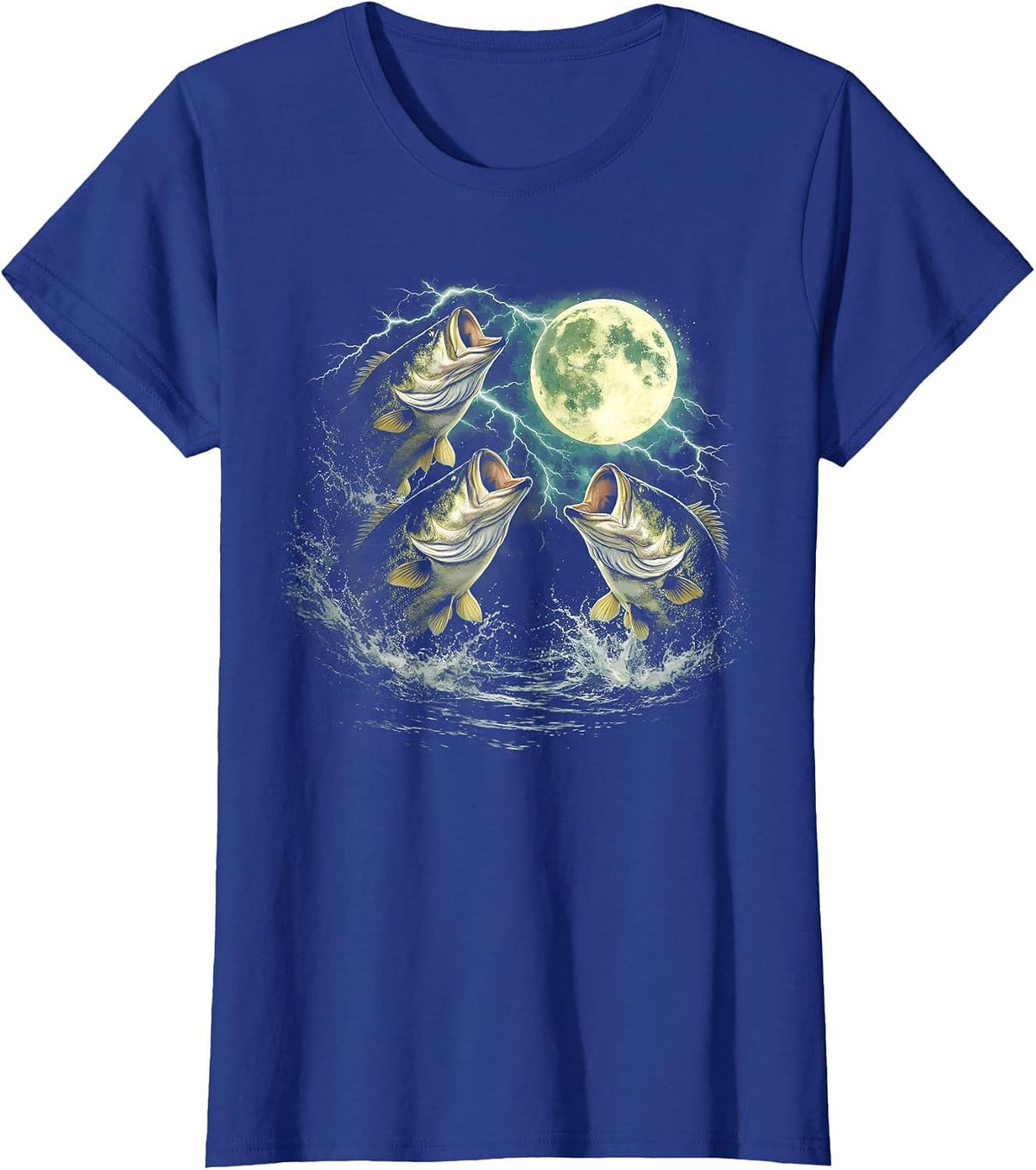 Bass Fish Howling to The Moon Vintage Angler Fisherman T-Shirt - Royal Blue